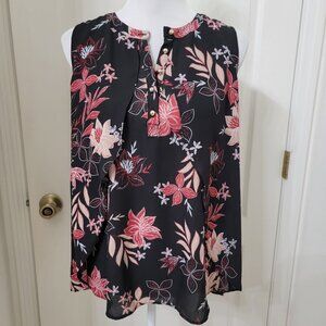 Thalia Sodi Size S Black Floral Sleeveless Blouse, Excellent Used Condition